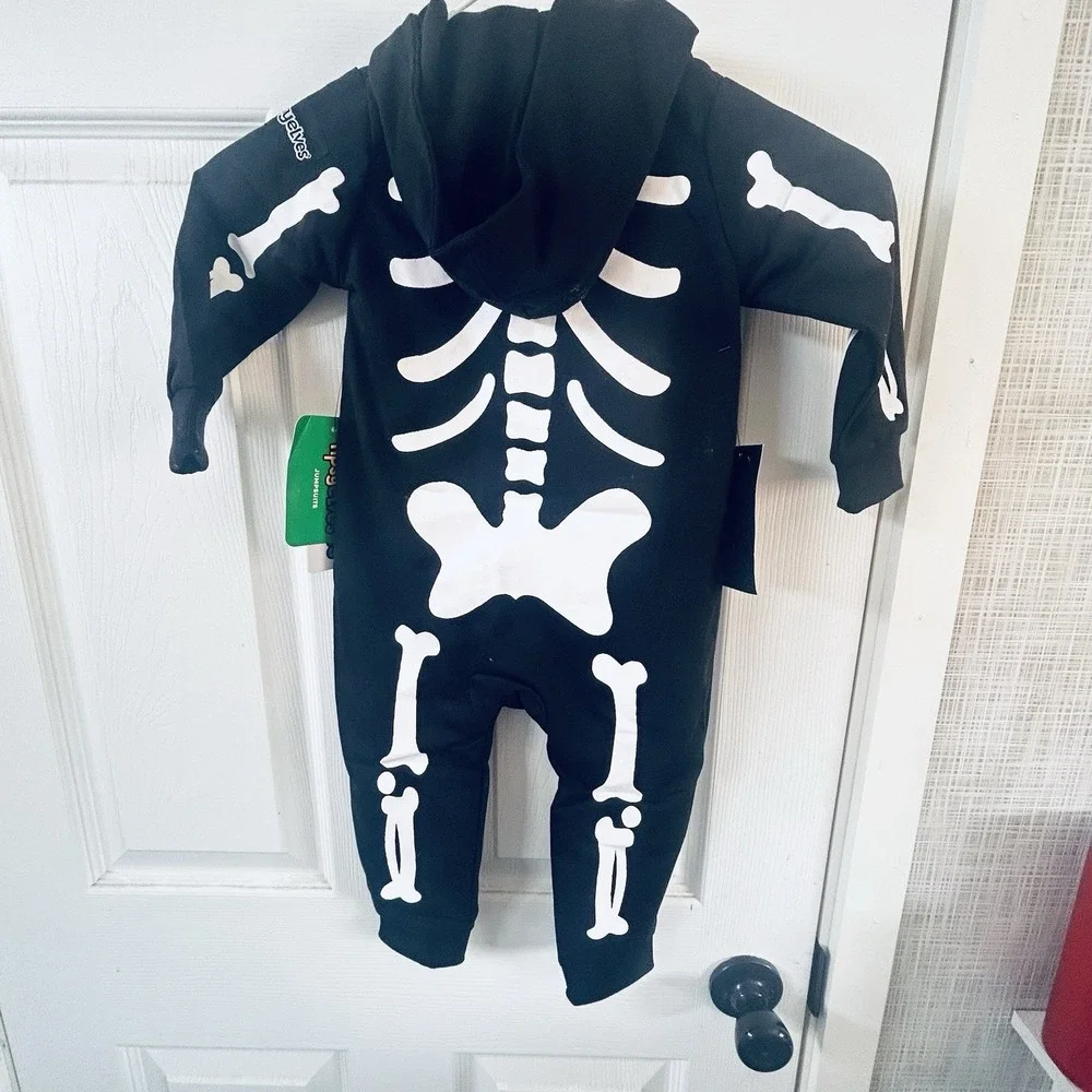 Halloween Skeleton Costume Tipsy Elves 12 Months Baby New Hood Black & White AAA